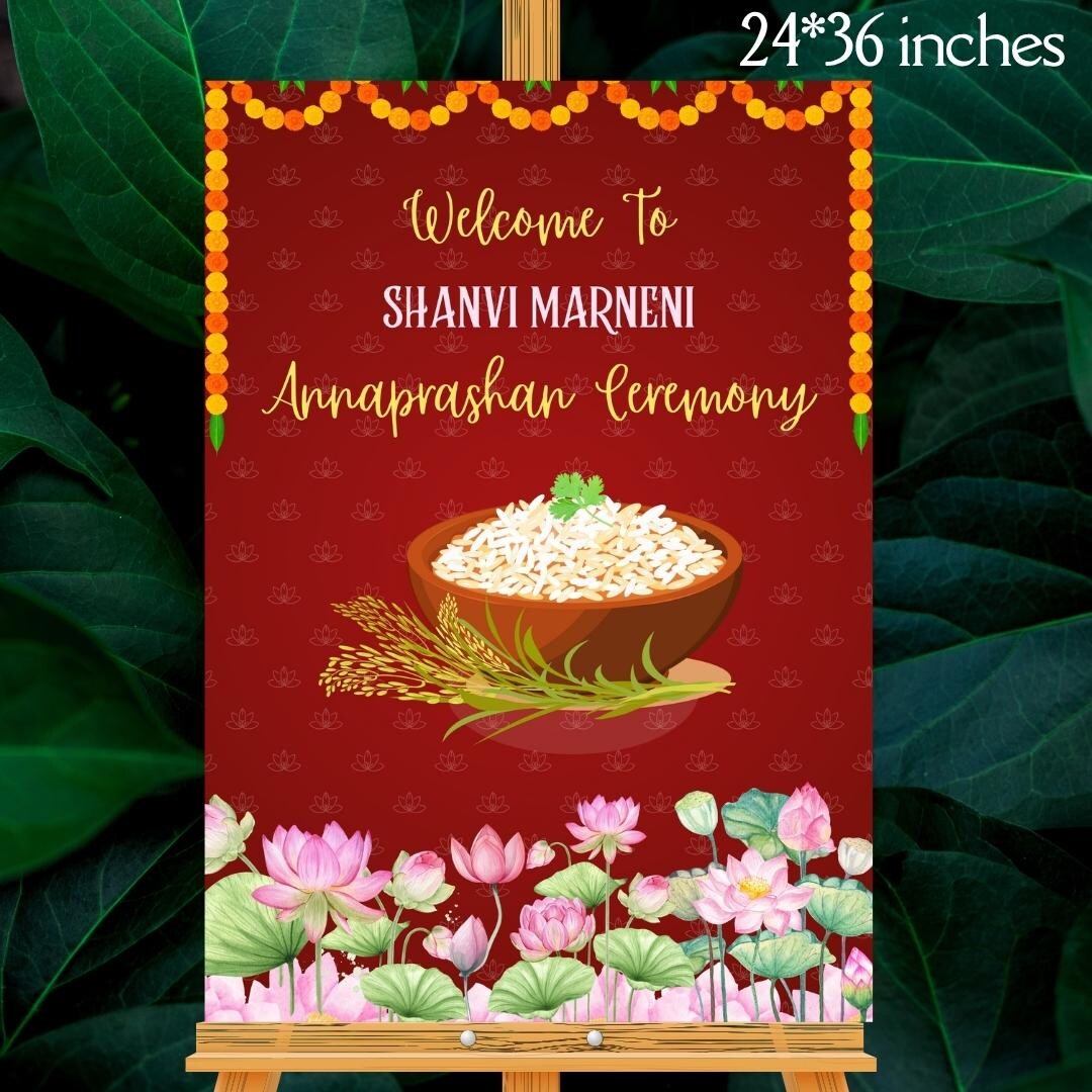Welcome Rice Lotus Annaprashan Welcome Sign, Rice Feeding Ceremony Decor (digital ...