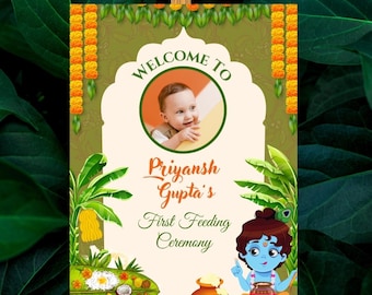 Editable Photo Annaprasana Welcome Sign, Krishna Theme (Digital)