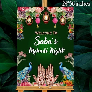 Mehndi Night Welcome Sign as Mehendi Decor, Wedding Entrance Signage, Mehandi Signs, Mehendi Signboards, Heena Ceremony Signs, Welcome Sign