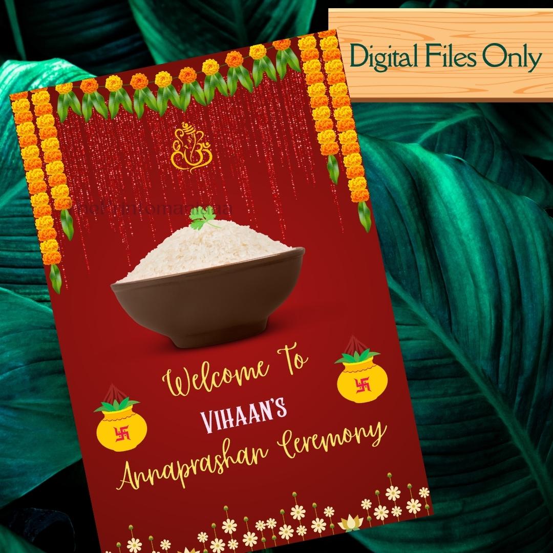Welcome Rice Editable Annaprashan Welcome Sign, Traditional Rice Ceremony Decor ...