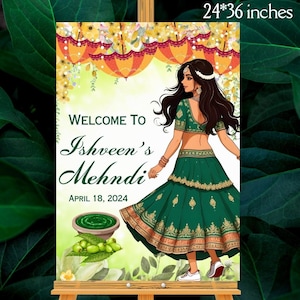 Letrero de bienvenida moderno de Mehndi para novias como decoración de Mehendi, señalización de entrada, letreros de Mehandi, letreros de Mehendi, letreros para ceremonias de Heena, letrero de bienvenida
