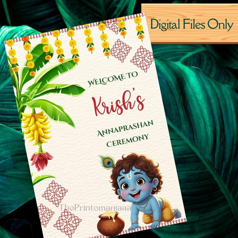 Editable Photo Annaprasana Welcome Sign as Pasni Ceremony Welcome Sign, Annaprashan Decoration Poster, Rice Feeding Welcome Sign, DIGITAL, First Feeding Ceremony, Pasni Welcome Sign, Annaprashan Welcome Signs, Annaprashan Signs, Traditional Theme, Mukhe Bhat Ceremony Decor, First Feeding Ceremony Entrance Signboard, Krishna Theme