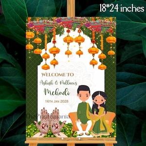 Couple's Mehndi Sign board, Digital Mehendi Signage, Bride and Groom Mehendi Sign board, Henna night Welcome sign board,Indian wedding Signs