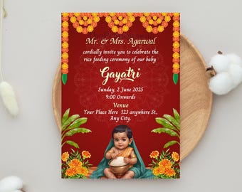 Editable Annaprashan Invitation: Rice Feeding Ceremony (Digital Invitation, 5x7 inches)