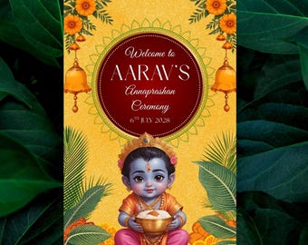 Krishna Annaprashan Welcome Sign, Rice Feeding Ceremony Decor (Digital)
