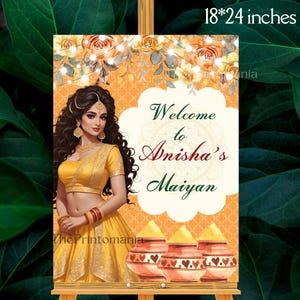 Enseigne de bienvenue de la cérémonie Maiyan comme enseignes Pithi, enseignes d&#39;entrée Hould, décoration haldi indienne, décoration de mariage indien, enseignes de décoration haldi pour la mariée
