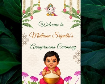 Baby Annaprasana Welcome Sign, Lotus Theme, Rice Feeding Ceremony (Digital)