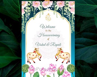 Lotus Pichwai Welcome Sign, Traditional Housewarming Decor (Digital Download)