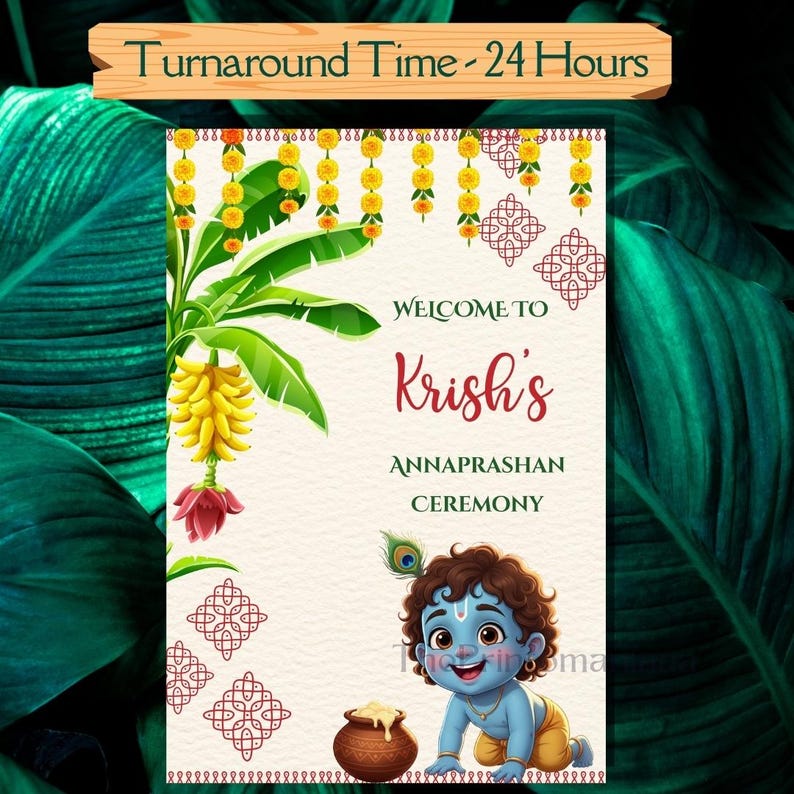 Editable Photo Annaprasana Welcome Sign as Pasni Ceremony Welcome Sign, Annaprashan Decoration Poster, Rice Feeding Welcome Sign, DIGITAL, First Feeding Ceremony, Pasni Welcome Sign, Annaprashan Welcome Signs, Annaprashan Signs, Traditional Theme, Mukhe Bhat Ceremony Decor, First Feeding Ceremony Entrance Signboard, Krishna Theme