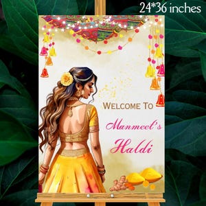 Panneau de bienvenue Haldi comme panneau Haldi, panneau de décoration indien Haldi, affiche de la cérémonie Haldi, panneau Welcome to Haldi, TÉLÉCHARGEMENT NUMÉRIQUE Pithi signalisation