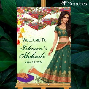 Letrero de bienvenida de mehndi indio como decoración de mehendi, señalización de entrada para bodas, letreros de mehandi, letreros de mehendi, letreros para ceremonias de Heena, letrero de bienvenida
