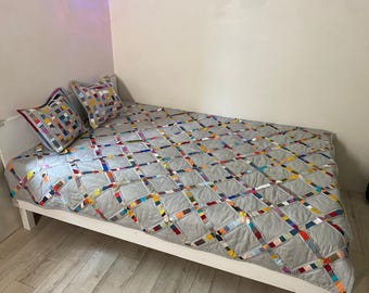 Hand-Stitched Linen Patchwork Bedspread