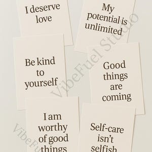 Mini tarjetas con frases de amor propio: 6 tarjetas de afirmación imprimibles / Plantilla Canva / Descarga digital para mayor confianza diaria