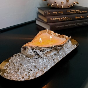 Oyster Shell Candle with Gold Leaf | Real Shell, Hand-Poured Wax | Coastal Luxe Decor, Unique Gift, Elegant Accent Piece