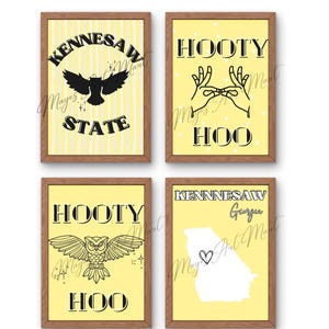 Kennesaw State University Wall Art, Digital Print, KSU, Yellow, Dorm Decor, Kennesaw, Owls, KSU Owls, Hooty Hoo, Black, Aesthetic - SET of 7