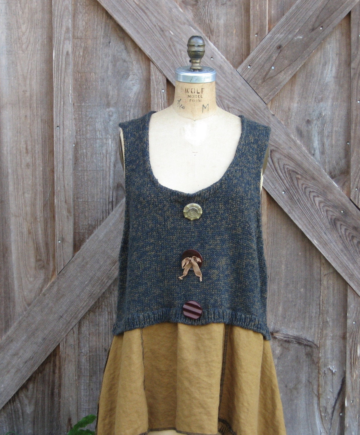 Recycled reconstructed upcycled sweater vest and linen tunic Etsy