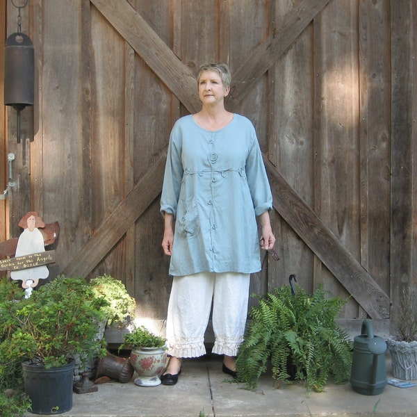 linen tunic in misty grey blue