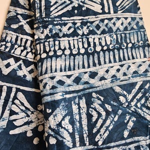 African Batik Fabric: Hand-Dyed Tribal Geometric Print, Deep Teal Cotton Brocade
