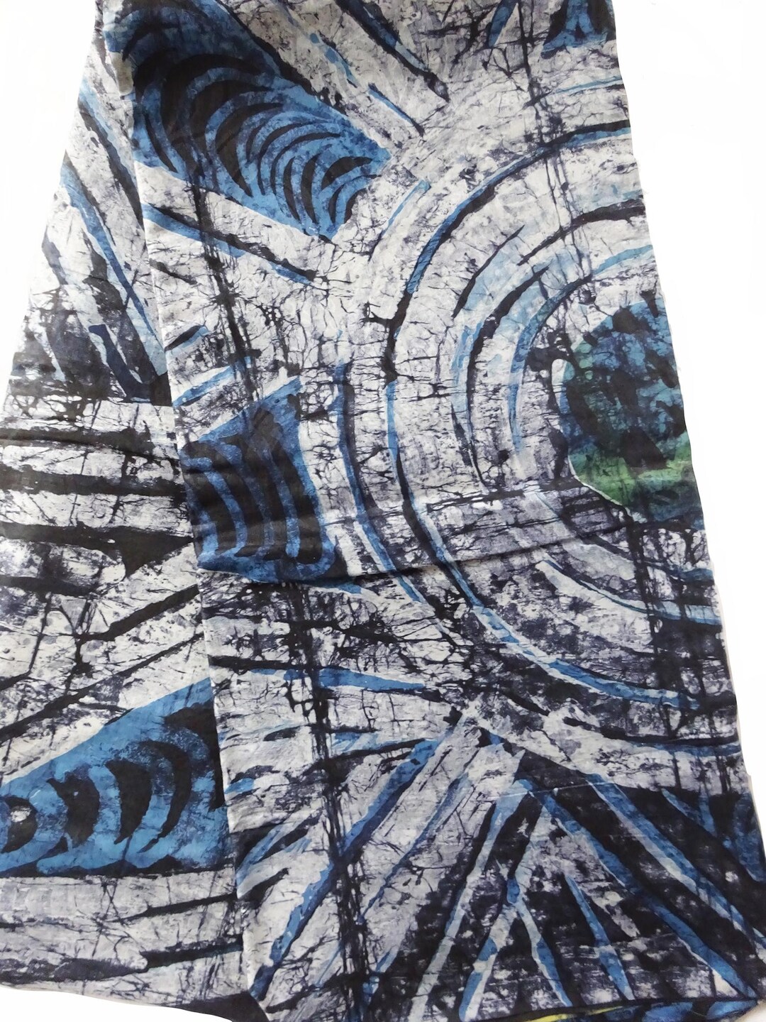 Adire Fabric Blue Green Yellow Handmade Nigerian Batik on Cotton ...