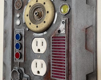 Star Wars Inspired Outlet Cover: Sci-Fi Control Panel, Droid Access, Weathered Finish - OVERSIZE