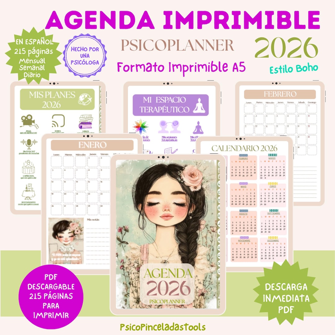 Printable 2026 Agenda in Spanish | Downloadable A5 PDF Planner ...