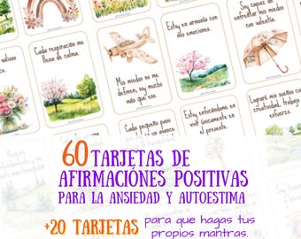 60 Cartões de Afirmações Positivas para ANSIEDADE e AUTOESTIMA | Manifestações de Autocuidado | Imprimível em Espanhol, PDF - Psicologia.