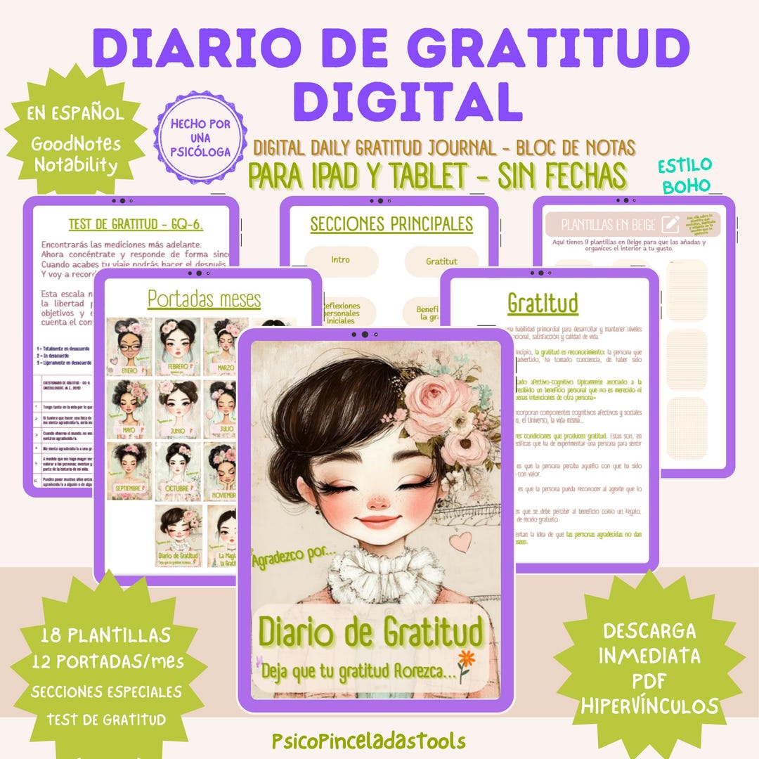 Diario de GRATITUD Digital en Español | Este diario es Terapéutico y de ...