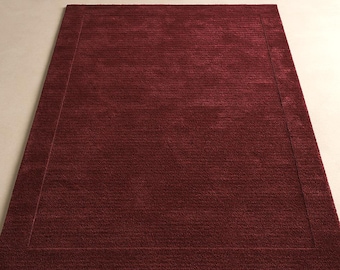 Hand Tufted Burgundy Wool Rug | Deep Red Living Room Carpet| Modern Style Rugs| Burnt Red Living Room Rug, Contemporary Plain Rug