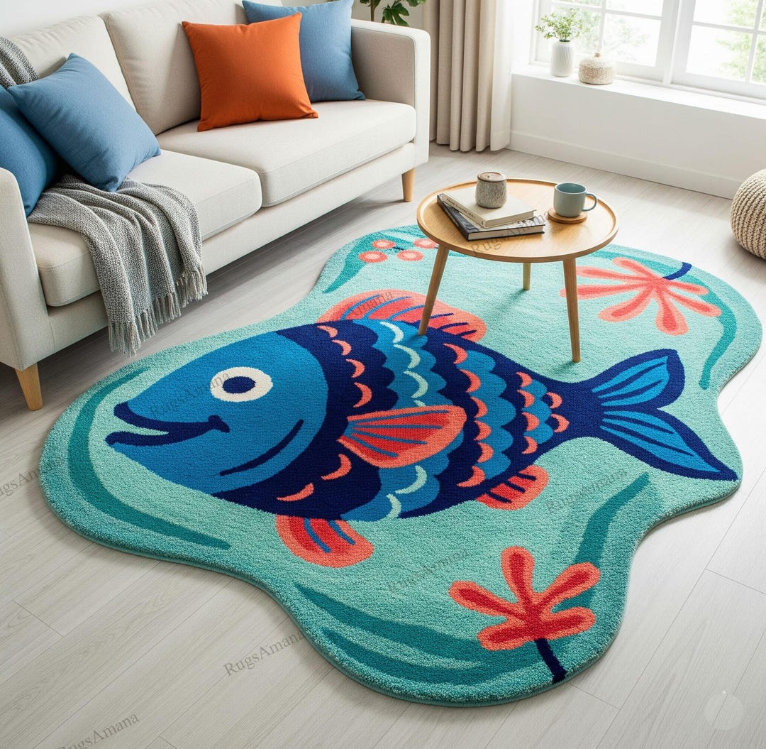 Colorful Fish Shape Rug Ocean Theme Kids Room Rugs Playful Underwater ...