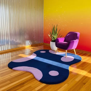 Funky Blue & Purple Rug Irregular Wavy Abstract Rug Handmade Tufted Aesthetic Maximalist Decor Custom Blob Rug Bed Room 4x6 5x8 living Room.