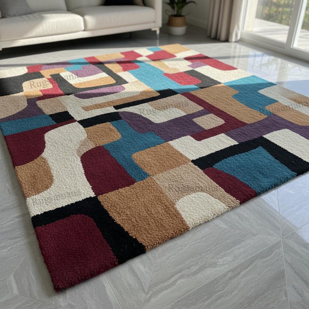 Hand Tufted Wool Area Rug, Abstract Patchwork Design, 8x10 Modern ...