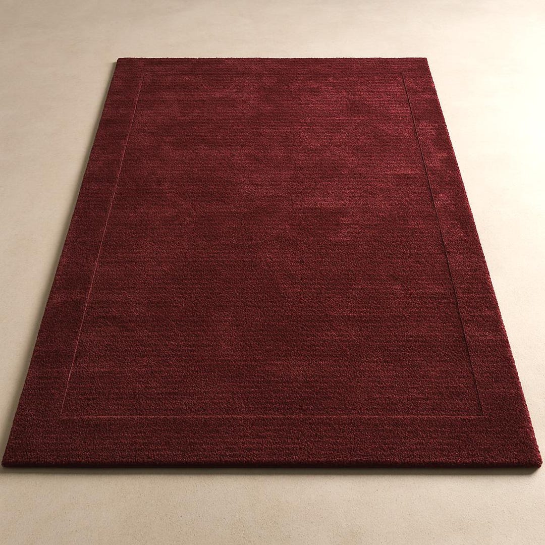 Deep Red Area Rug Luxury Burgundy Hand Tufted Wool Rug, Minimalist Deep Red Area Rug ...