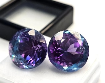 Pitambari Sapphire Round Shape 25 Ct Natural Bi-Color Round Cut Certified Pair Gemstone
