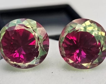 Pair of Bi Colour Pitambari Sapphire 20-22 Ct Round Cut Loose Gemstones