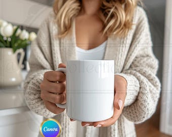 Boho Mug Mockup 1 JPEG Model, 11oz Mug Image Mockup, Boho Mug Mockup, Coffee Cup JPEG, Canva Template Download, Minamalist Mug Mockup