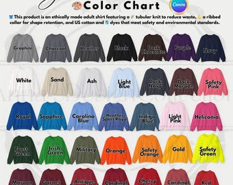 Gildan 18000 Color Chart, Gildan 18000 Sweatshirt Size Chart, Color Chart for Gildan 18000 Sweatshirt Editable Template Canva JPEG Download