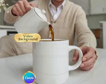 Mug Mockup Video, 15oz Mug Animated mockup, Boho Video Model Background mockup, Coffee Cup Video Mockup 15 oz Mug Canva Template minimalist