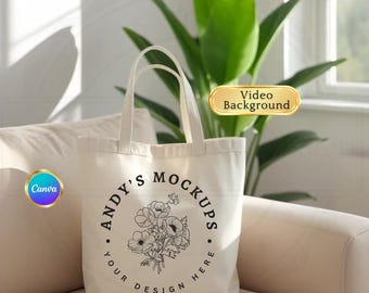 Canvas Organic Tote Bag Video Mockup, Boho Liberty Bag OAD113, Minimalist Animated Canvas Totebag Mockup (MP4 Digital Download)