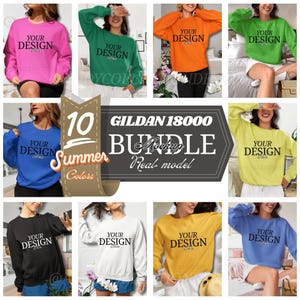 Gildan 18000 Sweatshirt Mockup: Apparel Design Template, Summer Colors