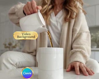 Mug Mockup Video, 15oz Mug Animated mockup, Boho Video Background mockup, Coffee Cup Video Mockup 15 oz Mug Canva Template minimalist