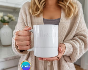 Boho Mug Mockup 1 JPEG Model, 11oz Mug Image Mockup, Boho Mug Mockup, Coffee Cup JPEG, Canva Template Download, Minamalist Mug Mockup