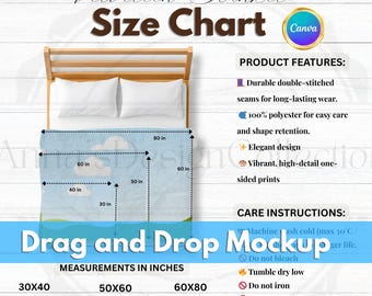 Velveteen Plush Blanket Size Chart, Throw Blanket Chart, Kids Blanket Size Guide, Blanket drag and drop mockup, Baby Blanket Size Chart