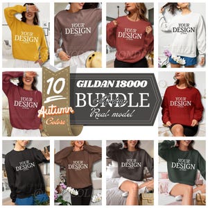 Gildan 18000 Sweatshirt Mockup: Apparel Design Template, Autumn Colors