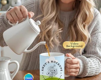 Mug Mockup Video, 15oz Mug Animated mockup, Mug Video Model Background mockup, Coffee Cup Video Mockup 15oz Mug Canva Template minimalist