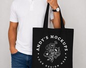 Black Tote Bag Mockup Natural | Male Model Tote Bag Mockup | Styled Stock Photo | Digital JPEG Image | Etsy Mockup Instant Download