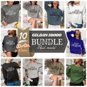 Gildan 18000 Sweatshirt Mockup: Apparel Design Template, Winter Colors