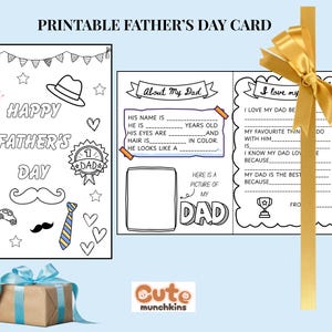 Carte DIY | Cadeau fête des pères | Carte imprimable pour la fête des pères à colorier par les enfants | Carte à colorier DIY pour papa | Téléchargement instantané | Cadeau papa