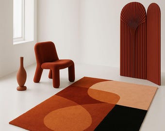 Abstract Geometric Terracotta Area Rug, Modern Minimalist Living Room Carpet