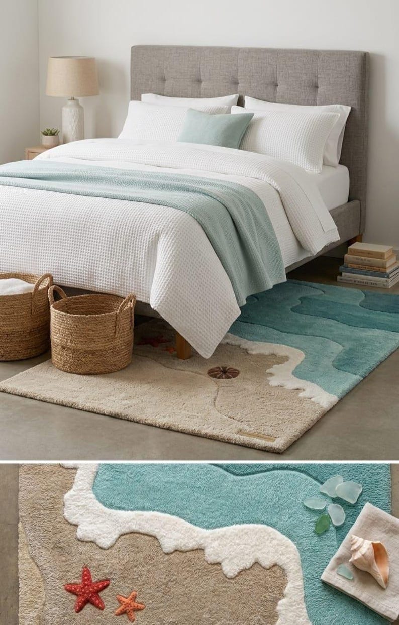 Hand Tufted Ocean Wave Beach Rug – Coastal Plush Living Room Carpet - Etsy