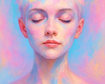 Dreamscape – Abstract Colorful Portrait Digital Art Print, Emotional Surreal Wall Art, Modern Fantasy Woman Face